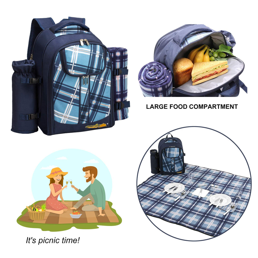 Backpack, 2-Person with Blanket & Wine, Family & Lovers Gift, Blue
