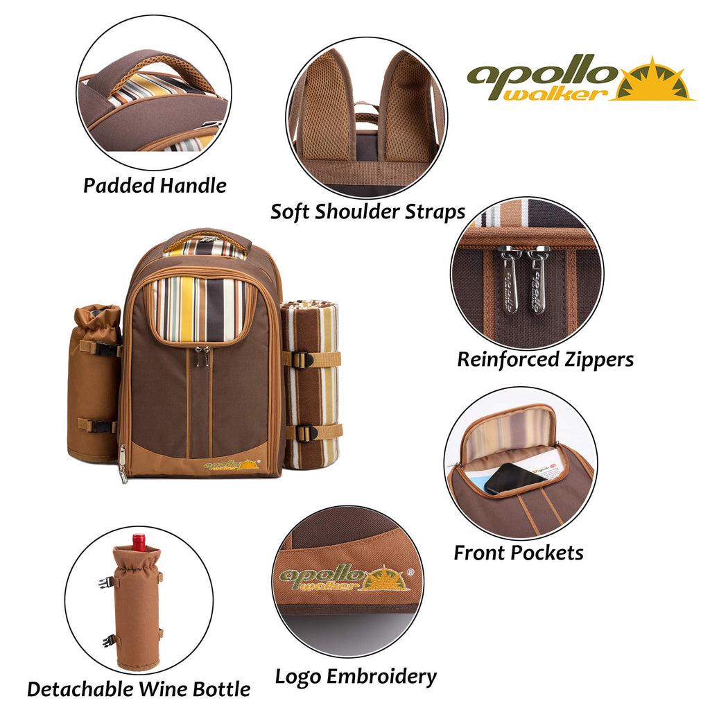 Backpack, 4-Person with Blanket & Wine, Family & Lovers Gift, Brown