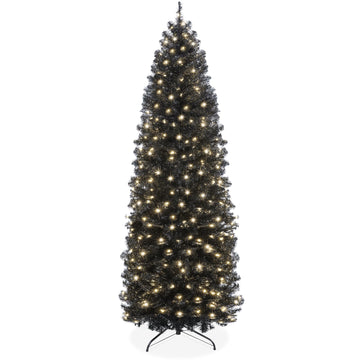 6ft Pre-Lit Black Pencil Christmas Tree, Slim Artificial Skinny Holiday Tree, Party Decoration w/ 608 Tips, 250