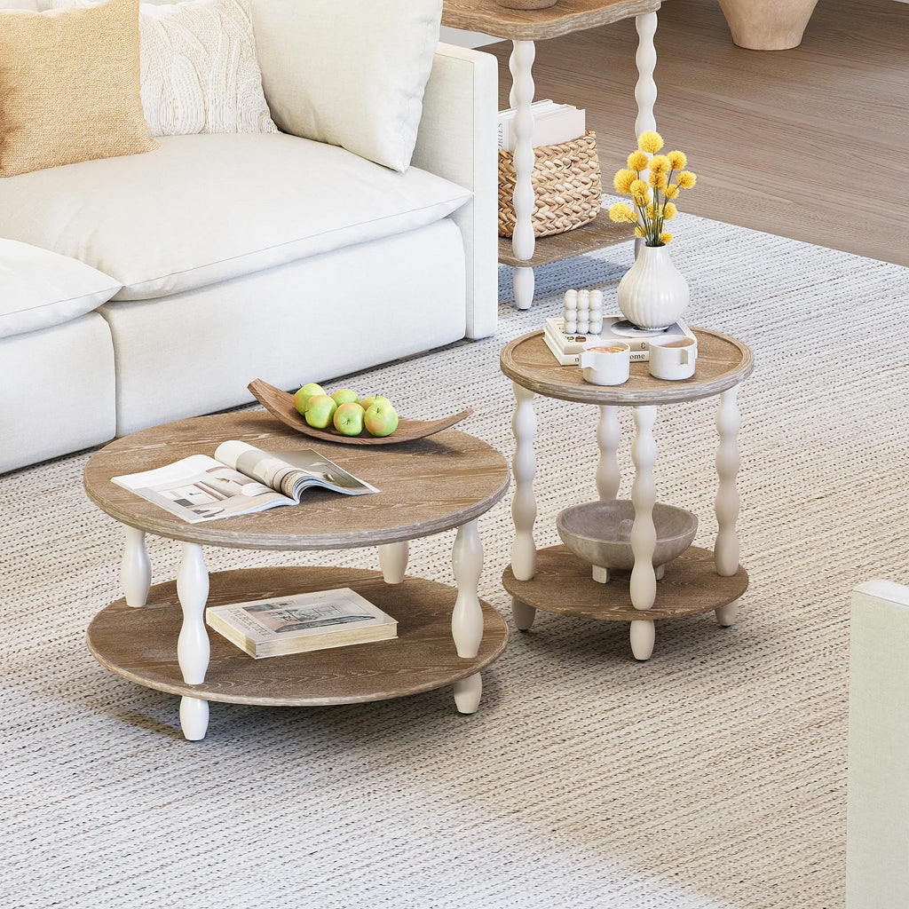 2-Tier Farmhouse Coffee Table, Round Coffee Tables