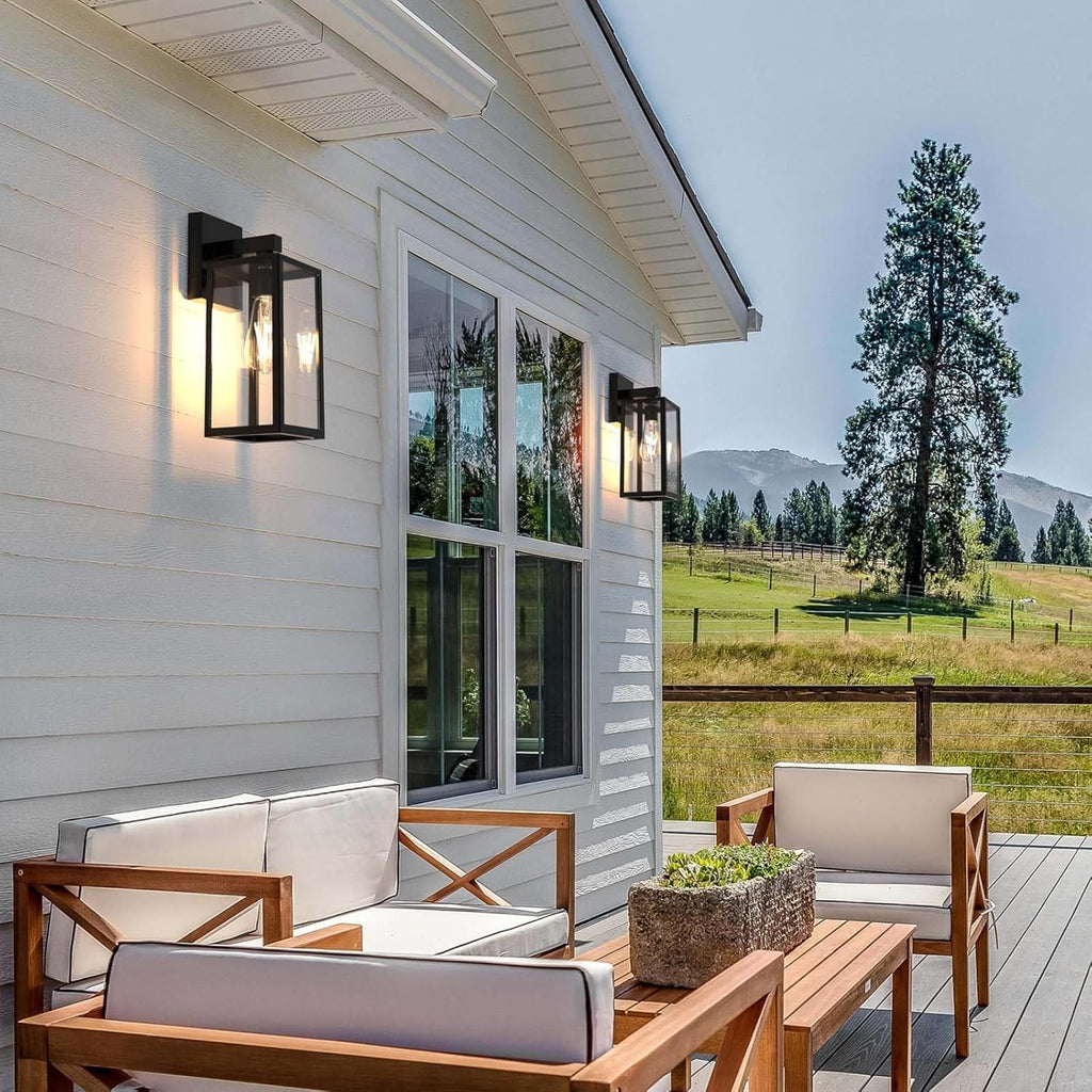 Outdoor Wall Lantern, Exterior Waterproof Wall Sconce Light Fixture, Black Anti-Rust Mount Light with Clear Glass