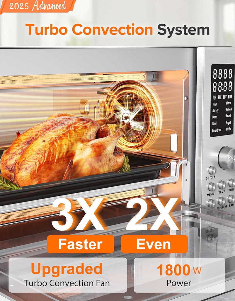 Bravo Pro Smart 21QT Toaster Oven Air Fryer Combo, Convection Oven Countertop, 10 functions all in 1, with even & quick crisp technology, 50-450°F, 1800W, Stainless Steel
