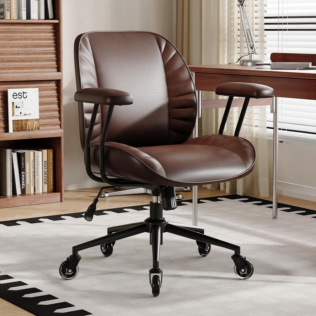 Home Office Desk Chair, Adjustable Comfy with Wheels,Leather with Removable Armrests, Office Desk Chair with Lumbar