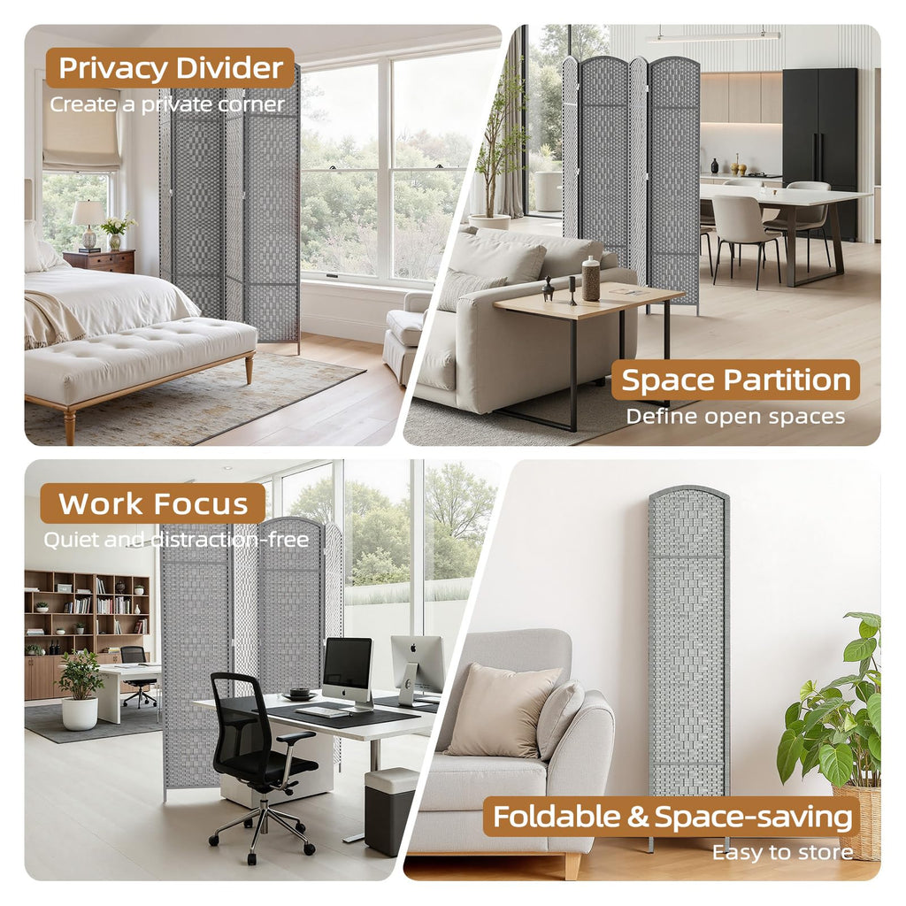 Room Divider Panel, 4 Panel Partition Room Dividers Screen, Grey