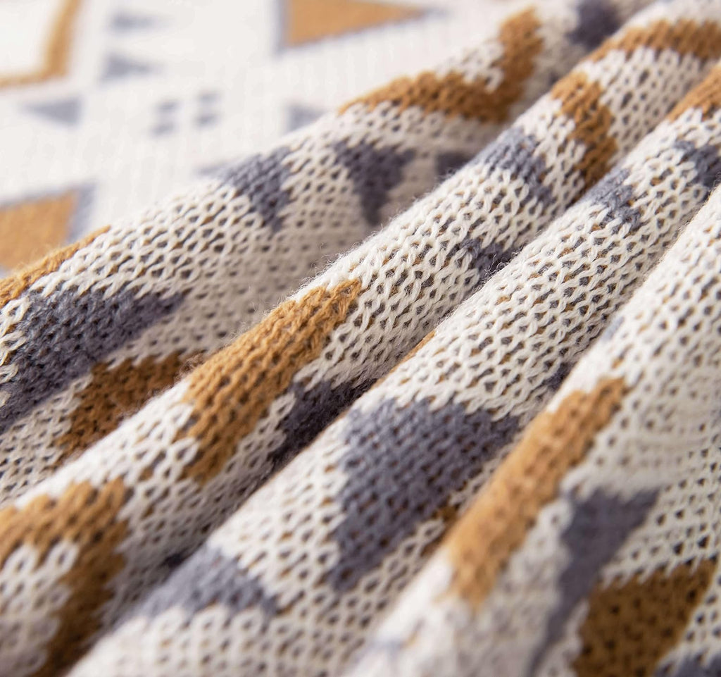 Boho Throw Blanket, Knitted Brown Tassel Throw Blankets, Soft Lightweight Vintage Tan Throw Blanket