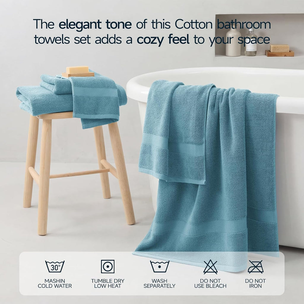 Ultra Soft 6-Piece Towel Set, 100% Cotton | Lighter Weight, Quick Dry, Highly Absorbent, 2 Bath, 2 Hand, 2