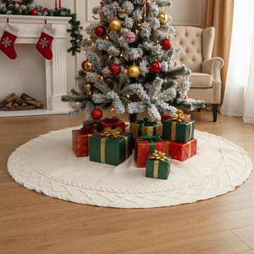 72 Inch Large White Knit Christmas Tree Skirt Xmas Tree Skirt Mat