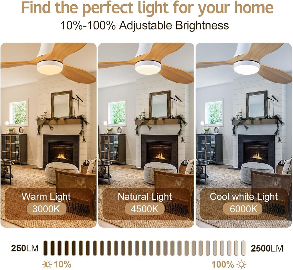 42 Inch Inspired Maverick Style Low Profile Smart Ceiling Hugger Fan with LED Light & Remote - Flush Mount, Solid Wood Blades, 6-Speed - White