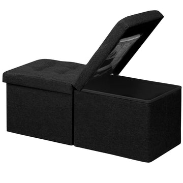 Footrest Ottoman Storage Bench, 34" Linen Folding Chest, Black