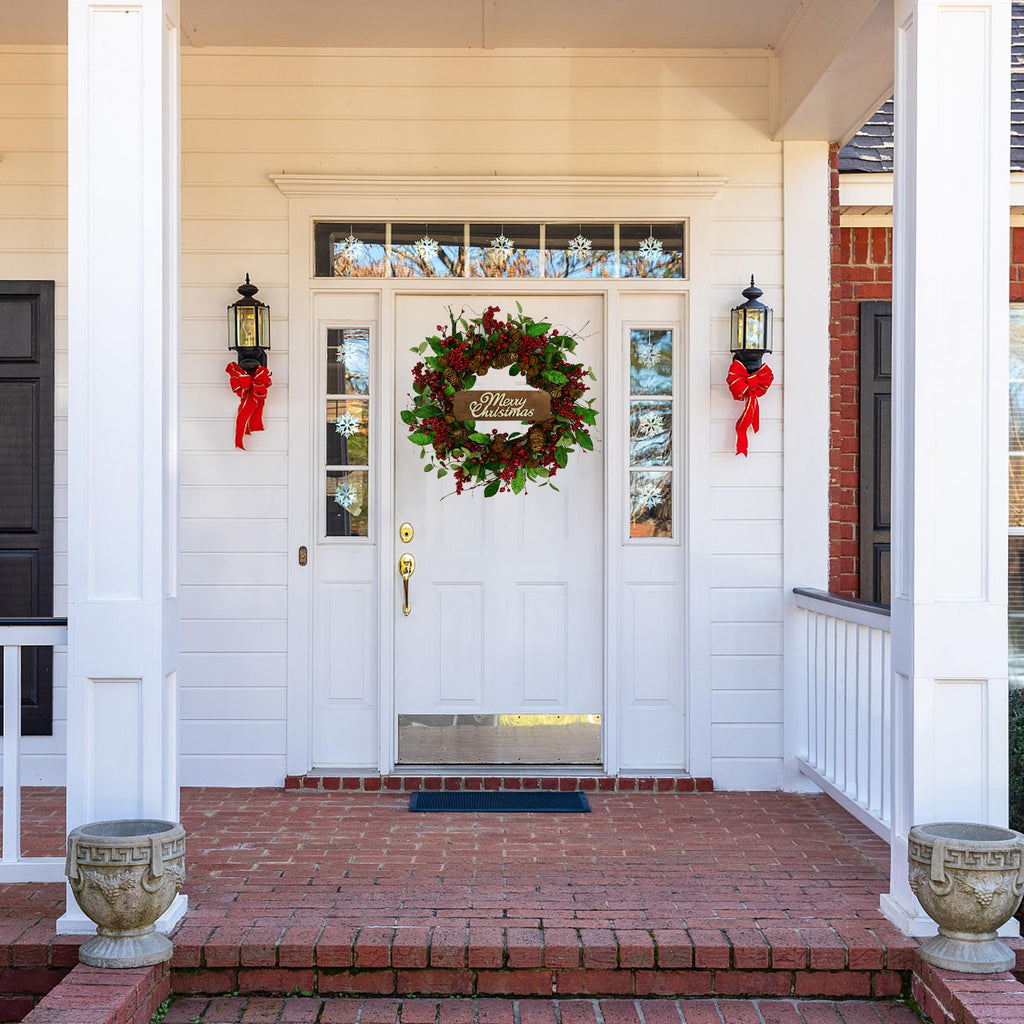 20 inch Artificial Christmas Wreath for Front Door Winter Wreath with Green Magnolia Leaves and Rusty Bells for Front