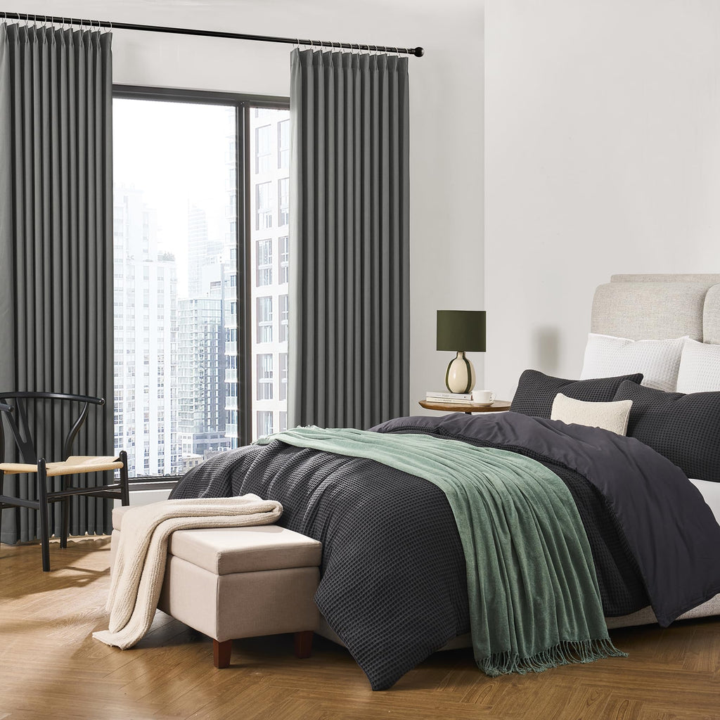 Grey Block Out Curtains, Sound Reducing Solid Window Treatment for Cafe/Kitchen/Night Shift, Blackout Curtain Panels
