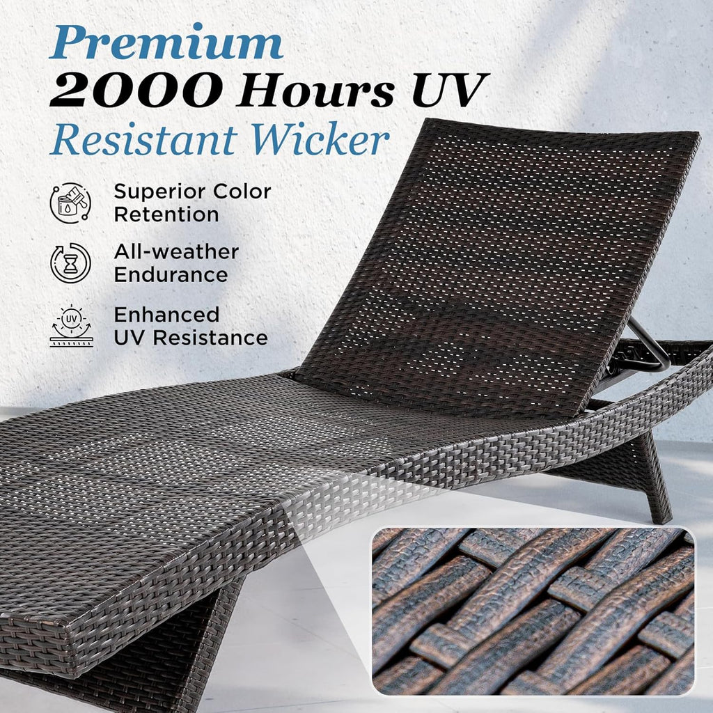 Katalina Chaise Lounge Set of 2-500lbs Support, UV Wicker, Ergonomic Wave Design, Reclining Backrest