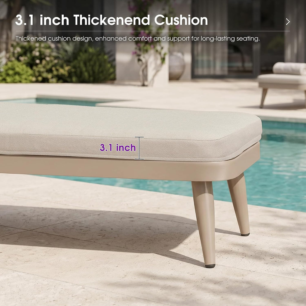 Patio Chaise Lounge Chair with 2 Pillows Aluminum Champagne | Heavy-Duty Aluminum Frame, All-Weather Durability