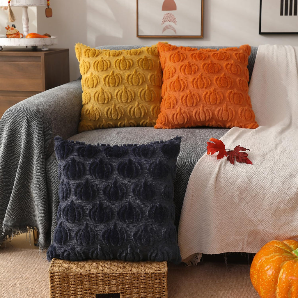 Fall Pillow Covers 16x16 2Pcs Yellow Pumpkin Fall Decoration