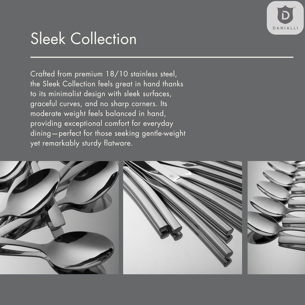 Modern Sleek Silverware Set - 18/10 Stainless Steel Flatware Set for Elegant Dining - Dishwasher Safe Cutlery Set