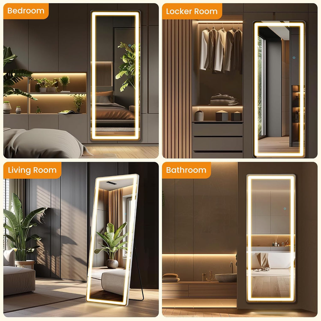 LED Rectangular Full Length Mirror with Light, 71" L x 26" W Full Body Standing Mirror with Shatterproof