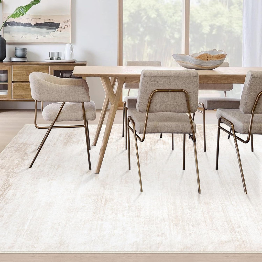Area Rugs Living Room: Washable Rug Modern Abstract Large Rugs Soft Non Slip Neutral Rug Stain Resistant Indoor