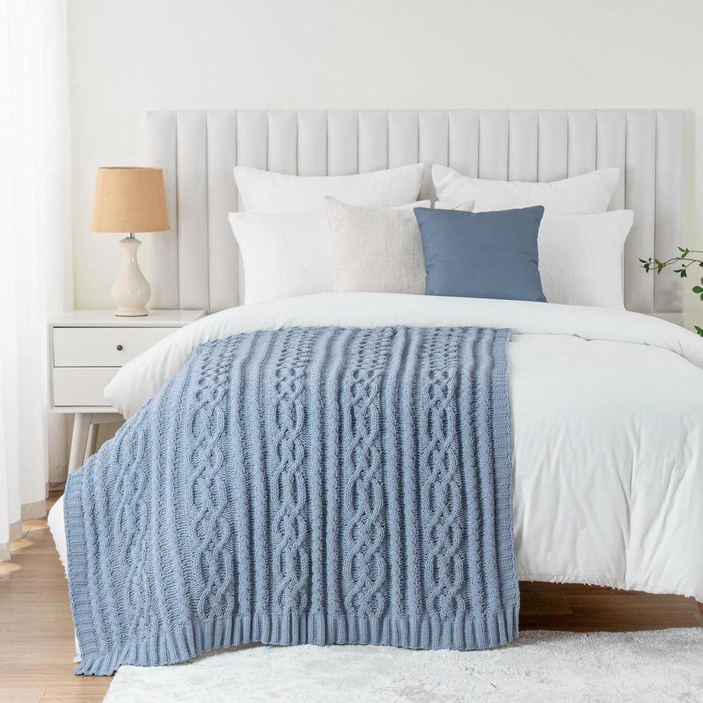 Bluish Grey Throw Blanket,51"x67", Super Soft Warm Cozy Chenille Knit Blankets, Chair, Gift, Texture Decorative Boho