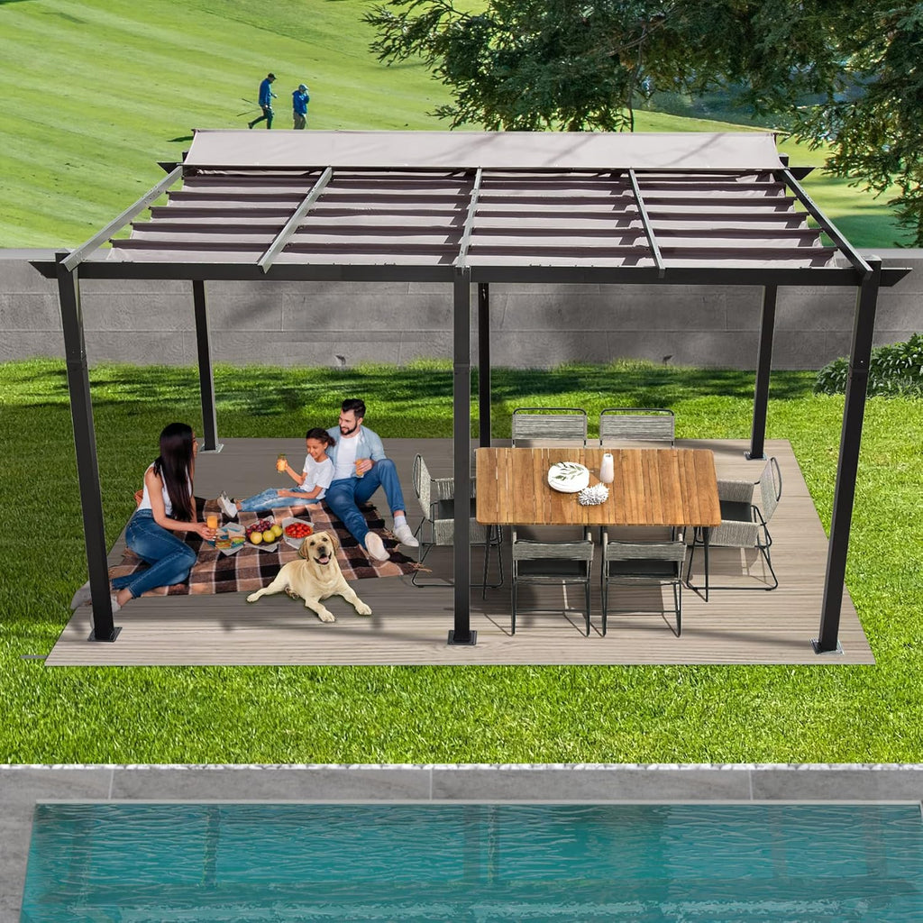 11’ X 16’ Outdoor Retractable Pergola with Weather-Resistant Canopy Aluminum Garden Pergola Patio Grill Gazebo