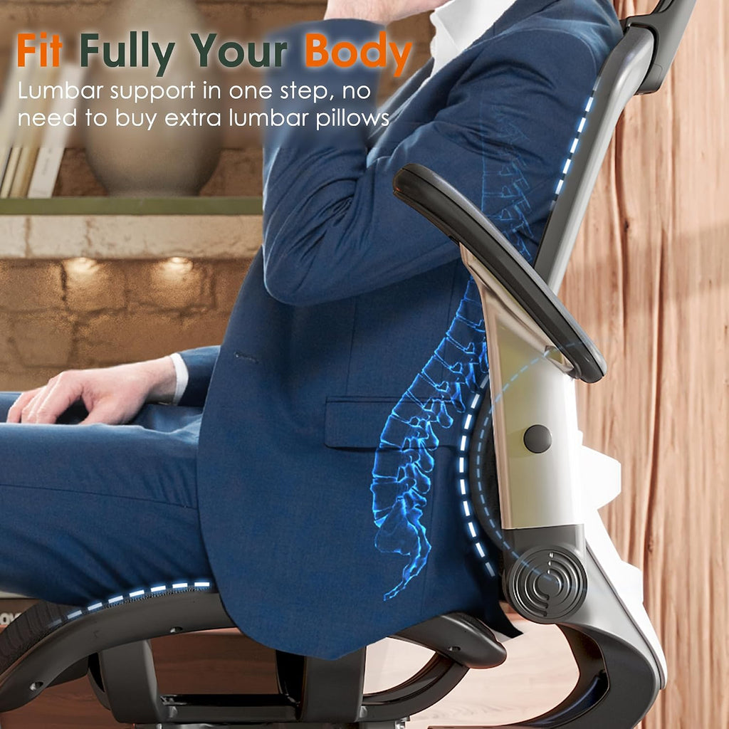 Ergonomic, High Back Home Desk Chair with Headrest, Flip-Up Arms, 90-120° Tilt Lock and Wide Cushion, Big and Tall