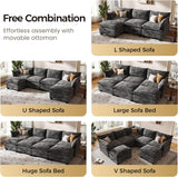 KKL 120" Modular Sectional Sofa for Living Room, U-Shaped 6 Seater Convertible L-Shaped Cloud Couch with Ottoman