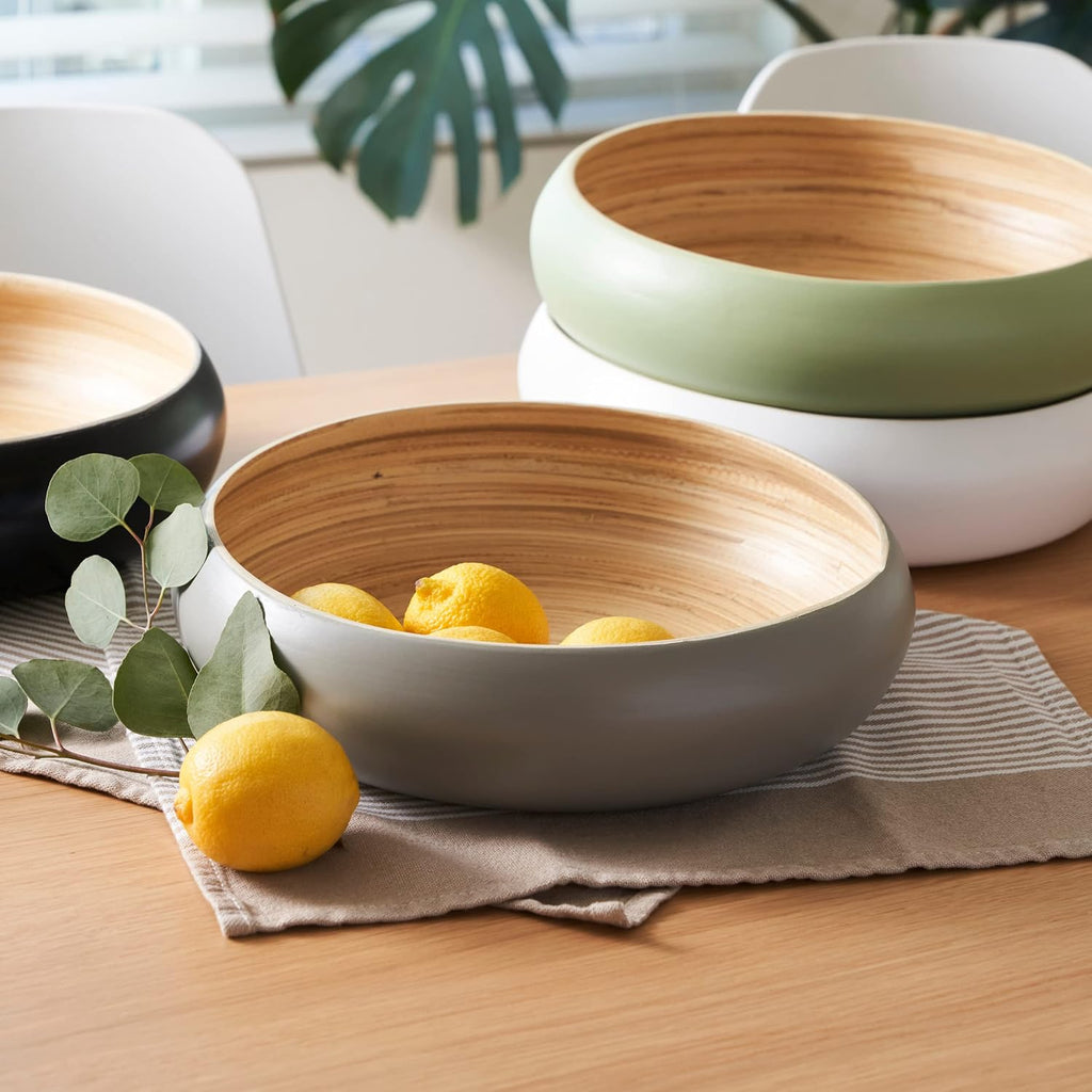 Fruit Bowl Counter - Spun Bamboo, Large 11.75" Fruit Basket, Eco-Friendly Decorative Serving Bowl Decor, Produce