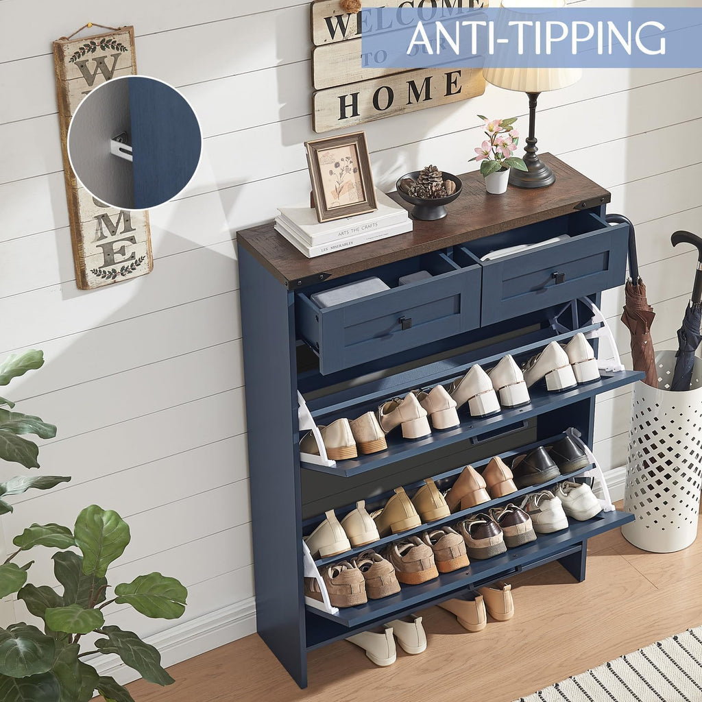 Farmhouse Shoe Cabinet with 2 Flip Drawers & 2 Storage Drawers