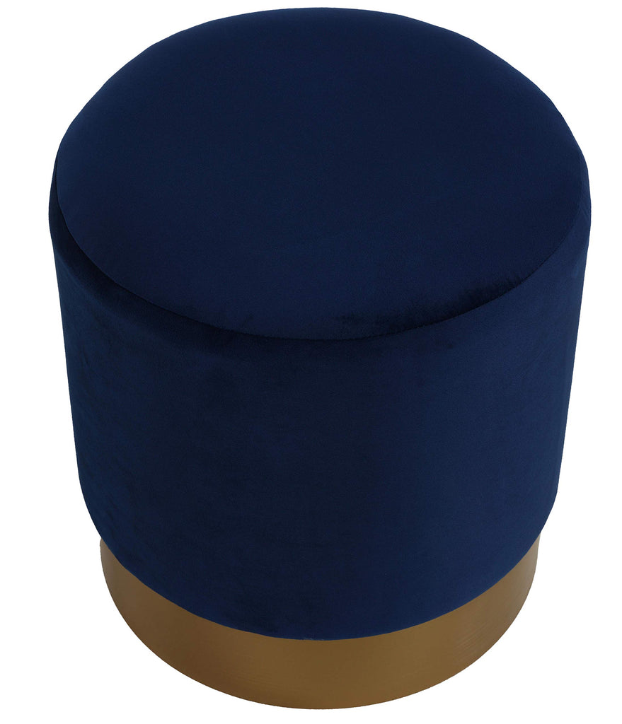 Sheppe Cylindrical Ottoman, 18", Blue Velvet With Gold Base