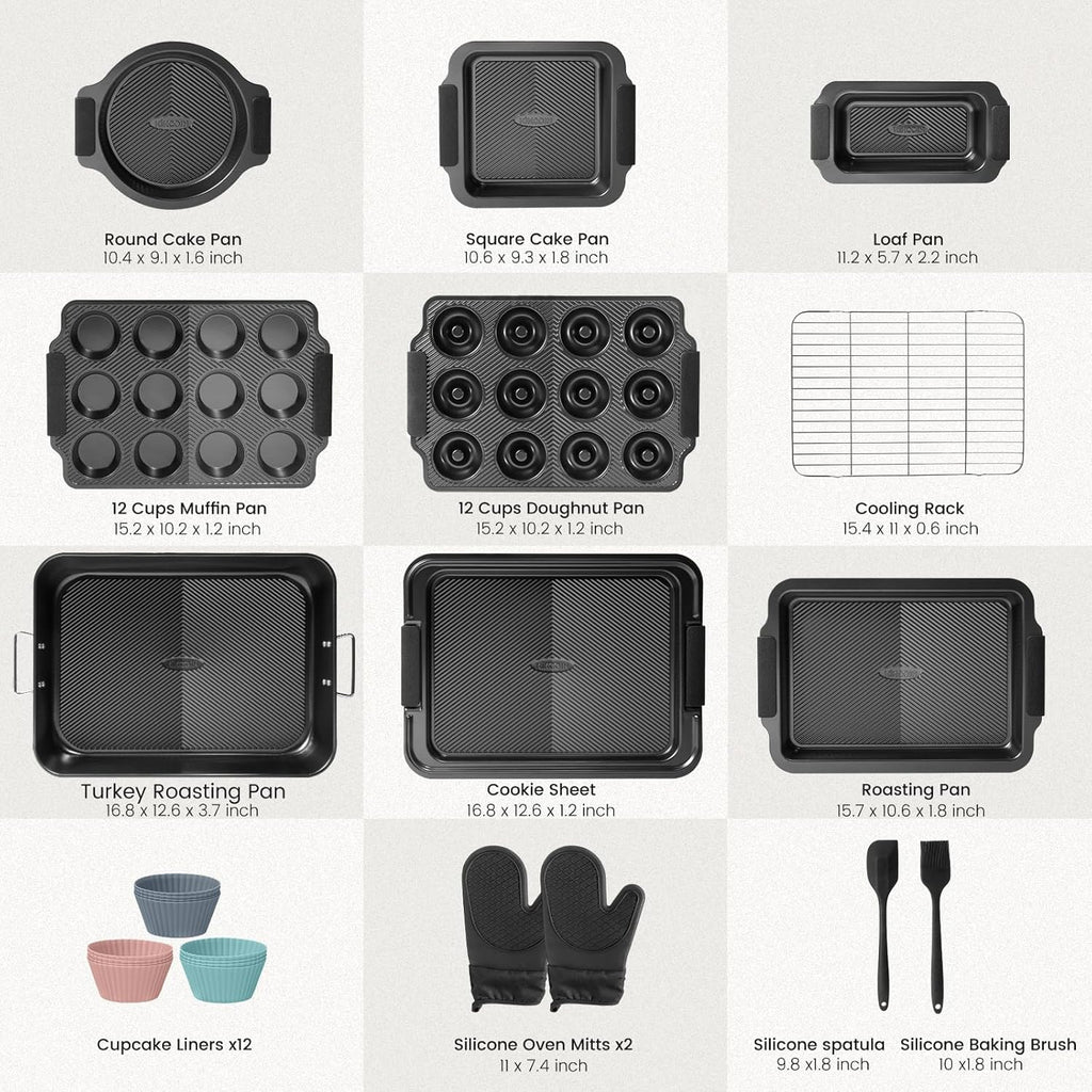 25 PCS Stackable Pans Set, Non-stick Bakeware Sets with Silicone Handles, 450°F Oven Safe Cookie Sheets for , Easy