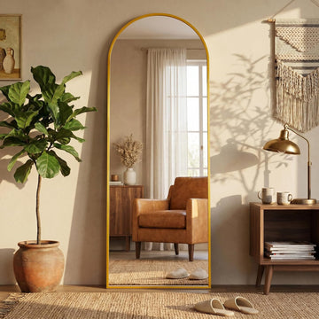 59"×19" Arched Full Length Floor Mirror, Standing Mirror with Aluminum Frame, Large Body Mirror of Free Standing/Wall