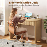 Fluted Computer Desk with 2 Drawers, 40 Inch Small Wooden Writing Study Work Desk, Computer Table