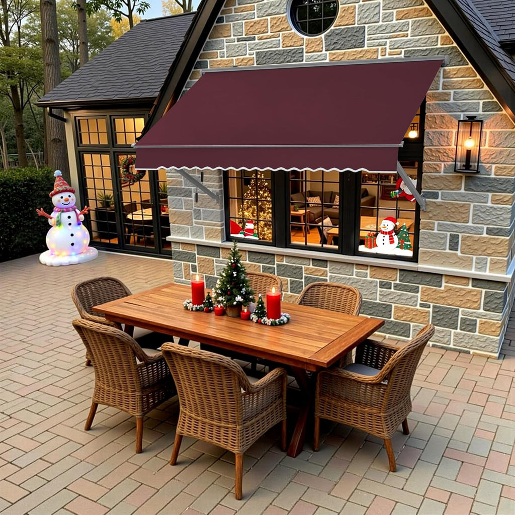 Patio Window Awnings 48" with Aluminum Frame, Fully Assembled Manual Retractable Sunshade Canopy for Windows & Doors