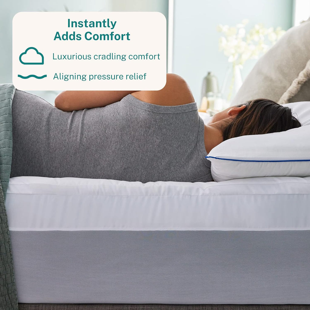 Dual Layer 4 Inch Memory Foam Mattress Topper, Queen Size, Ultra Soft Support, 3 Inch Cooling Gel Memory Foam Plus 1