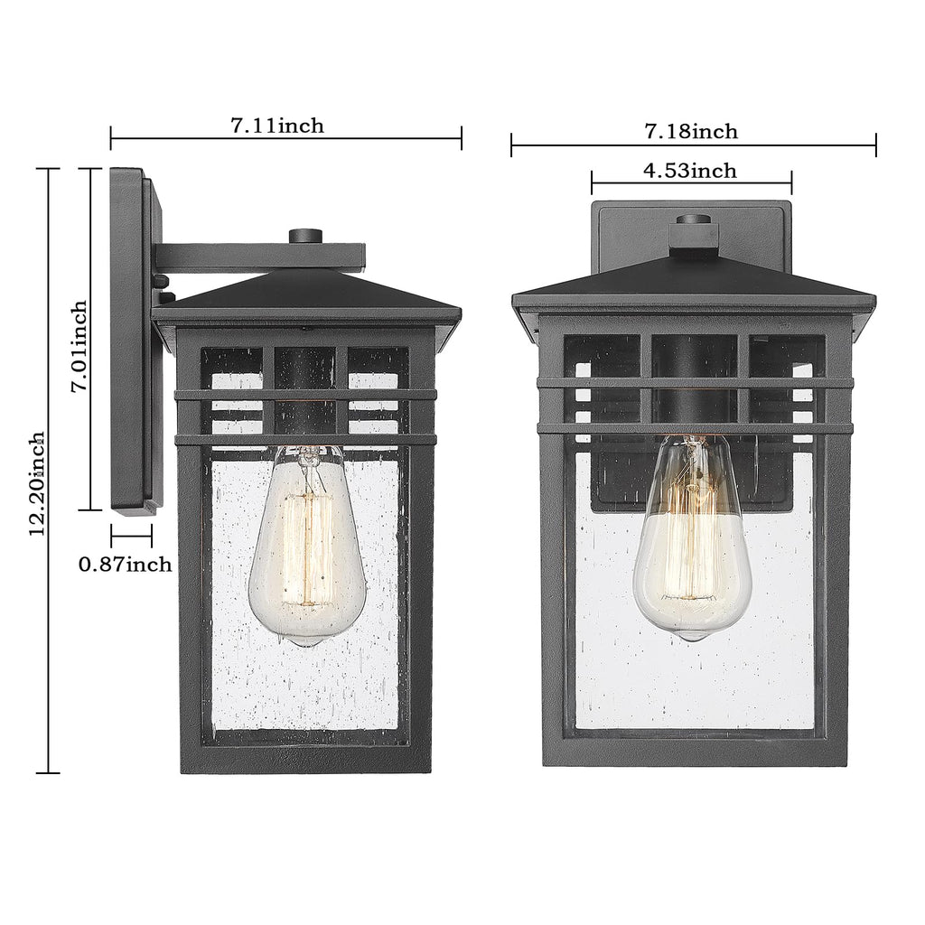 Outdoor Light Fixture Wall Mount, Modern Farmhouse Exterior Wall Sconce with Seeded Glass for Porch, Waterproof