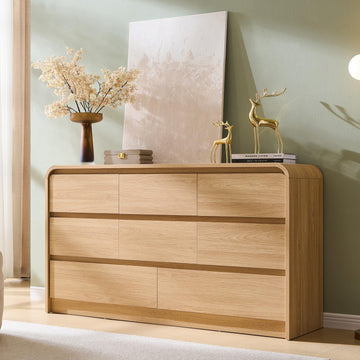Modern 8 Drawers Dresser , 55" Wide Dressers & Chest of Drawers w/Curved Profile Design, Wood Mid Century Storage
