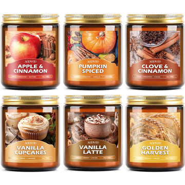 Fall Candles Set - 6 Pack Candles Scented, 42 oz Natural Soy Wax 300 Hour Long Lasting, Fall Fragrance of