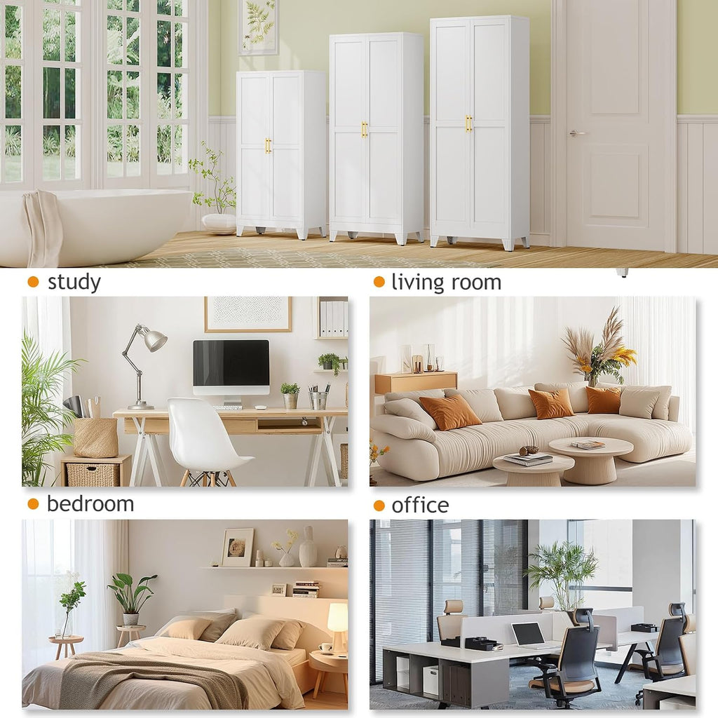 71" Tall Metal Pantry Storage Cabinet with Doors and 4 Adjustable Shelves, White Kitchen Food Pantry Cabinets, Tall