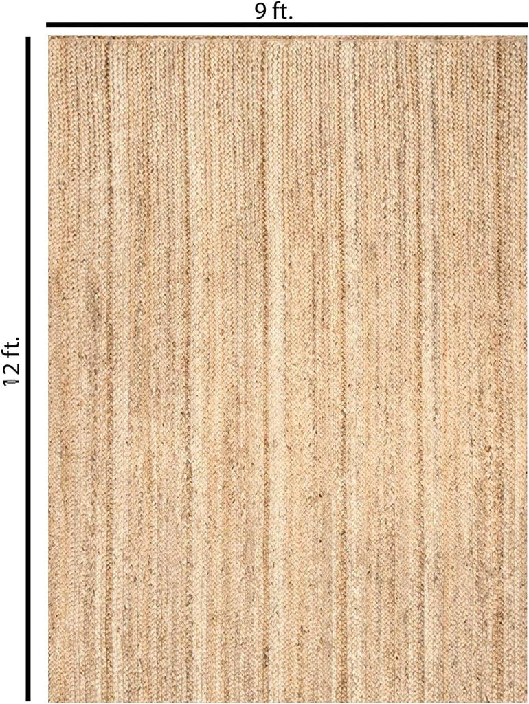 Handwoven Jute Area Rug - 9x12 Feet Natural Yarn - Rustic Vintage Beige Braided Reversible Rectangular Rugs