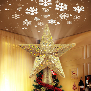 Christmas Star Tree Topper with Snowflake Projector Lights