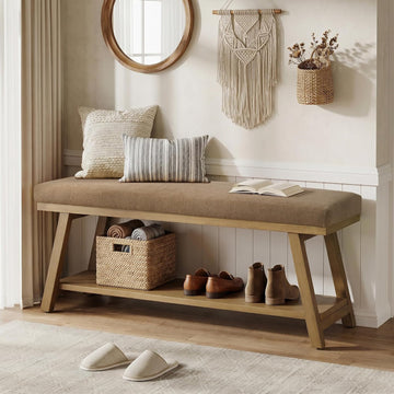 49" Entryway Bench Upholstered Storage Bench (Brown)