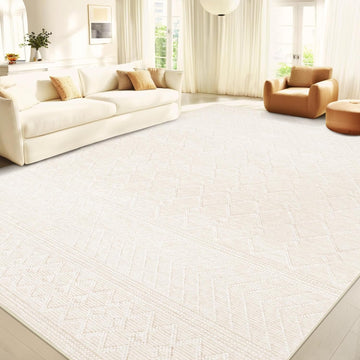 8x10 Area Rug Living Room: Washable Boho Geometric Moroccan Rug Neutral Modern Farmhouse Indoor Soft Non Slip Ultra