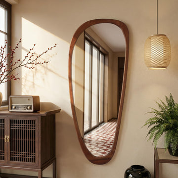 22''x48'' Asymmetrical Rustic Wall Mirror Wood Frame, Irregular Classic Mirror Farmhouse Vanity Wall Mirror, Mid