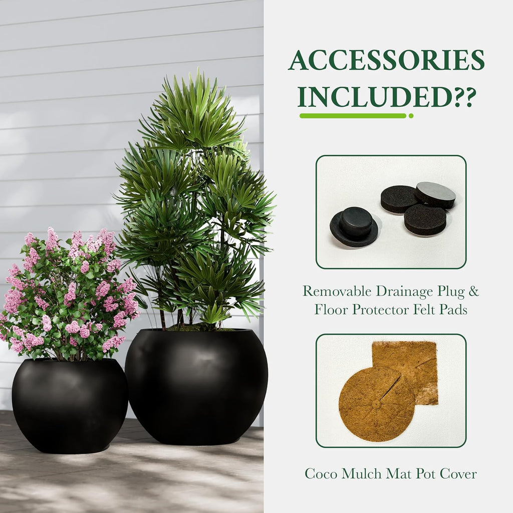 Premium Mt Sherman Fiberstone Sphere Planter for Indoor Outdoor Use, Round Pot for Olive Tree, Lightweight, Smooth