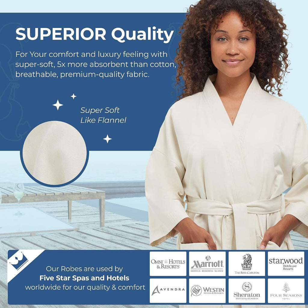 Unisex Chamois Microfiber Spa Kimono Robe | Soft Lightweight Fabric with Classic Kimono Design, Generously Sized
