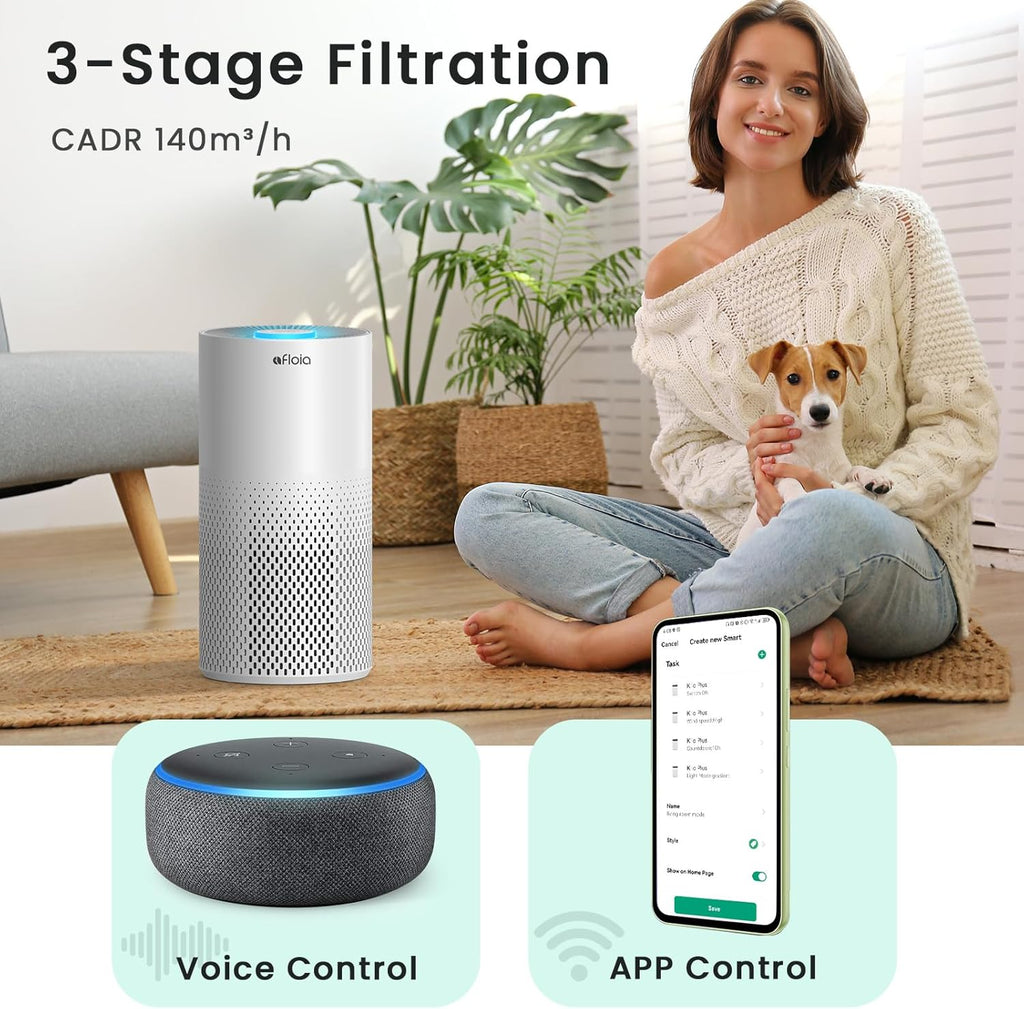 Air Purifiers for Home Bedroom Large Room Up to 1076 Ft², Smart WiFi Works with Alexa, 3-Stage Filte