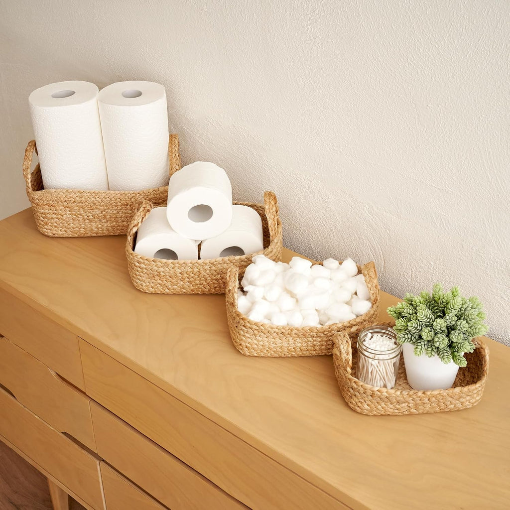 Beautiful Storage Basket Set of 4 - Natural Jute Rope Baskets for Shelves Are Perfect for Organizing Your Home