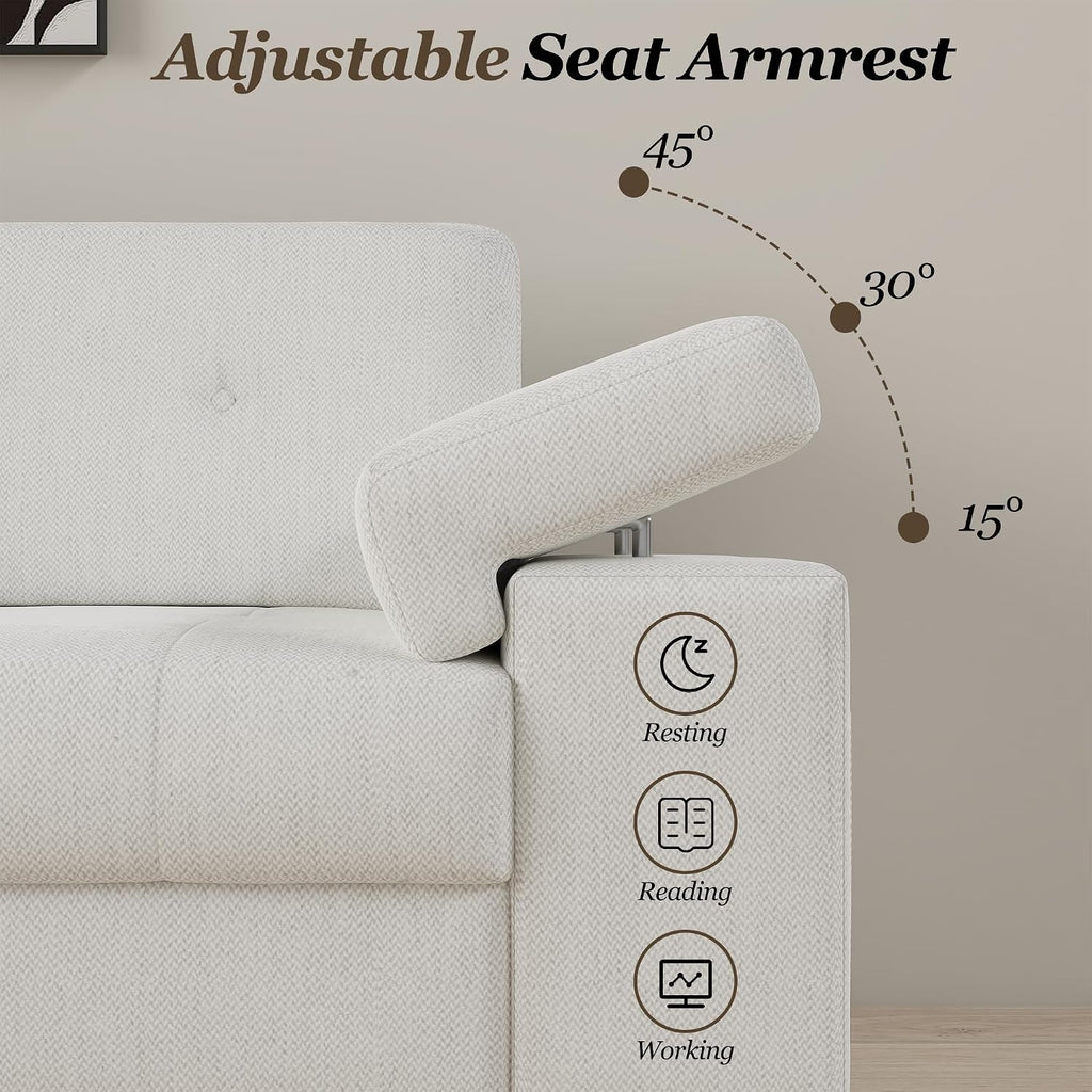 85 Inch Modern 3 Seater Sofa , Deep Seat Chenille Couch with Adjustable Wide Armrest & Plush Backrest, Button Tufted