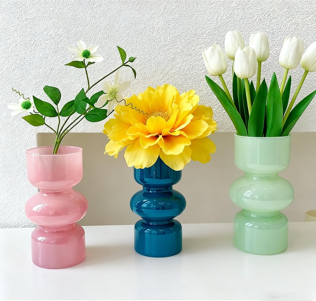 Glass Hydroponic Flower Vase, 7 Inches Colored Bubble Vase