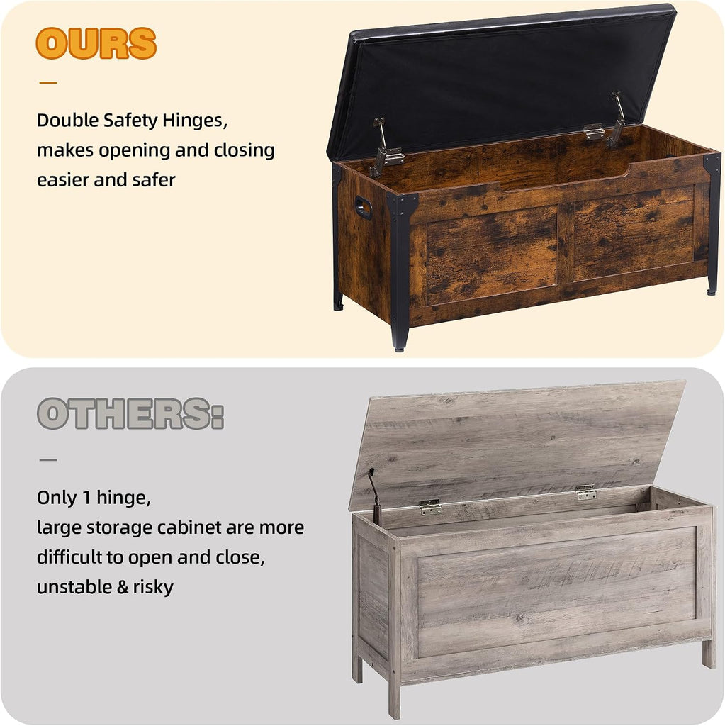 Storage Chest, Wooden Storage Trunk with Metal Frame, Entryway Shoes Bench with Cushion, Large Storage Organizer