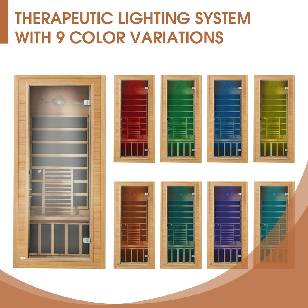 Far Infrared Sauna, Low EMF 1 Person Sauna, Indoor Canadian Hemlock Wood Home Dry Saunas Room with 1400W